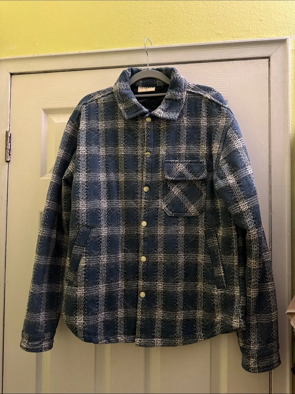 Men's YoungLA Blue Plaid Button-Up Jacket size SMALL (36-38)
